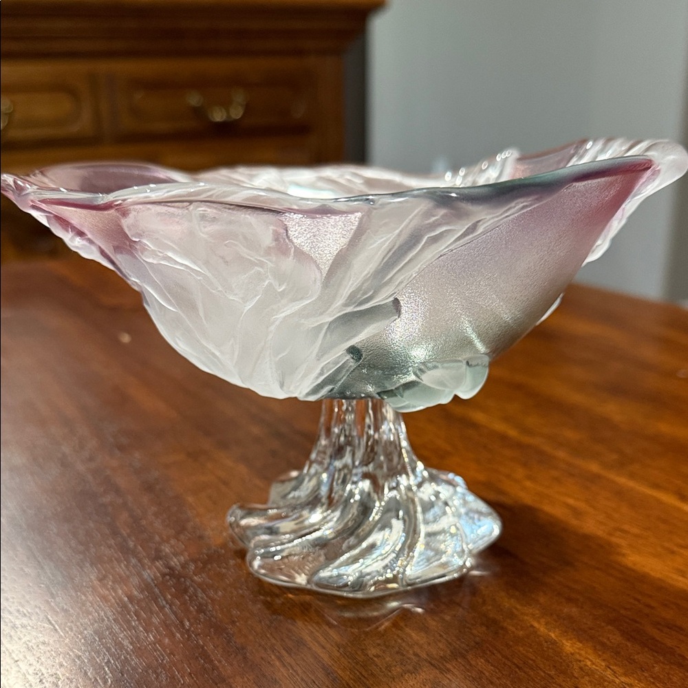 Elegant Glass Bowl with Pink, white, and Green accents